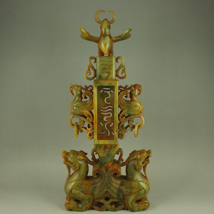 Chinese Qing Dynasty Hetian Jade Dragon Phoenix Statue (1 of 10)