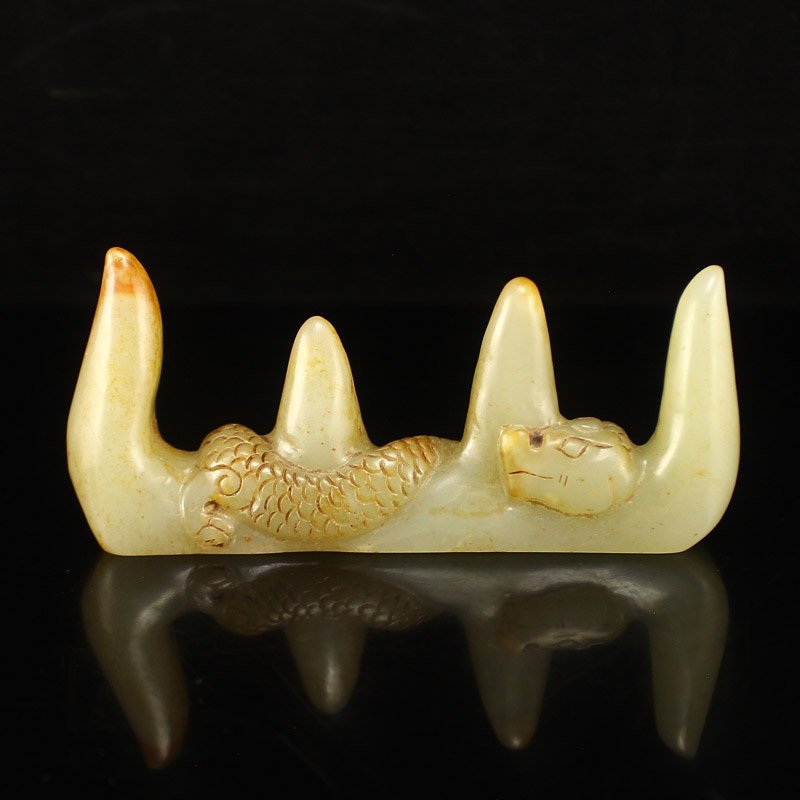 Chinese Hetian Jade Fortune Dragon Brush Pen Shelf (1 of 6)