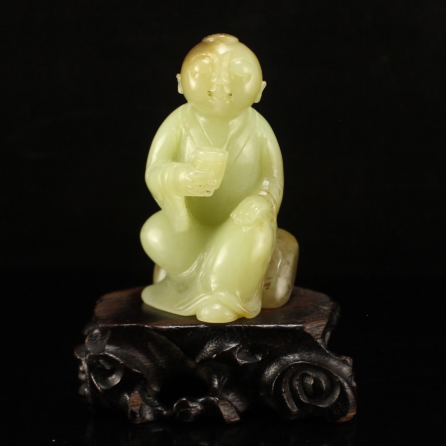 Vintage Chinese Hetian Jade Fortune Kid Statue (1 of 7)