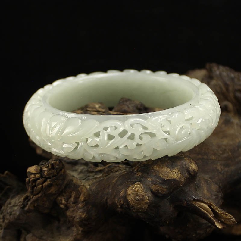 Openwork Chinese Natural Hetian Jade Bracelet (1 of 6)