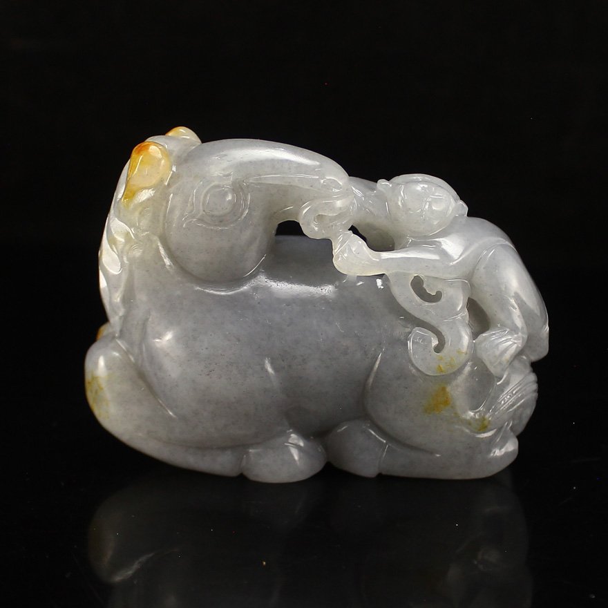 Chinese Hetian Jade Fortune Horse & Monkey Statue (1 of 7)