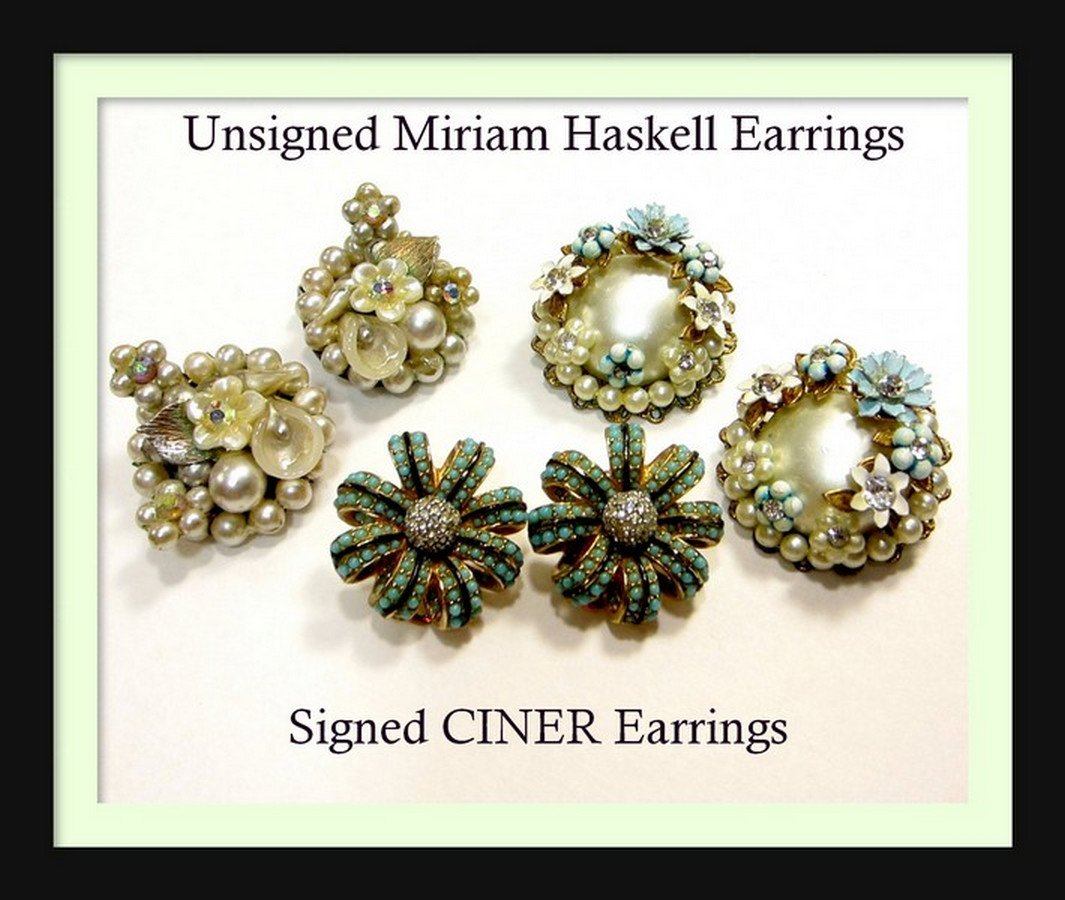 3pr Earrings Signed CINER and Unsigned Miriam Haskell: 3pr Earrings Signed CINER and Unsigned Miriam Haskell Vintage Costume Jewelry