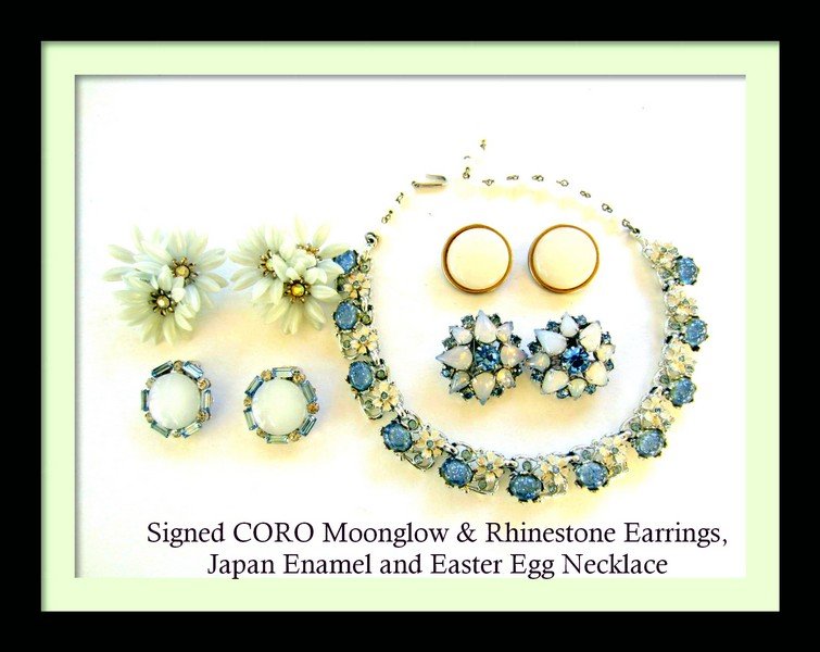 Signed CORO Moonstones, Easter Egg Necklace, Rhinestone: Signed CORO Moonstones, Easter Egg Necklace, Rhinestone LOT