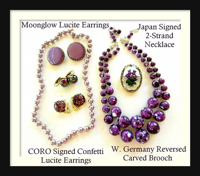 CORO Confetti Purple Moonglow Lucite Vintage Jewelry: CORO Confetti Purple Moonglow Lucite Vintage Jewelry LOT