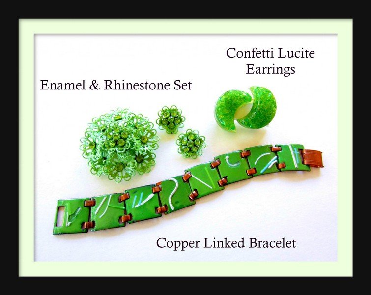 5pc LOT Confetti Lucite Copper Enamel Link Rhinestone: 5pc LOT Confetti Lucite Copper Enamel Link Rhinestone SET