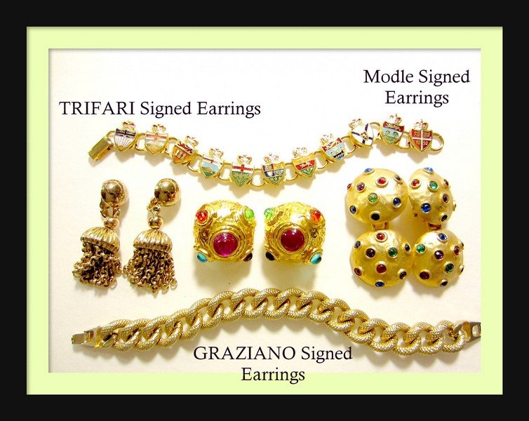 80s Runway 5pc LOT, Signed TRIFARI, GRAZIANO, MODLE: 80s Runway 5pc LOT, Signed TRIFARI, GRAZIANO, MODLE