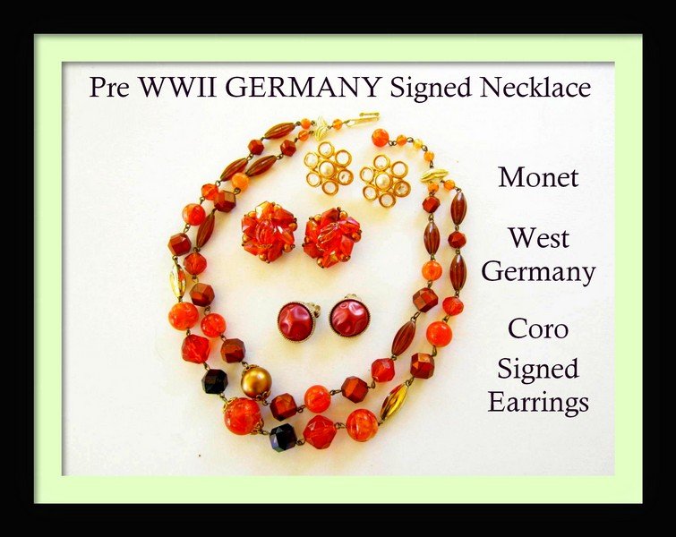 MONET W GERMANY CORO Signed Earrings 2-Strand LOT: MONET W GERMANY CORO Signed Earrings 2-Strand LOT
