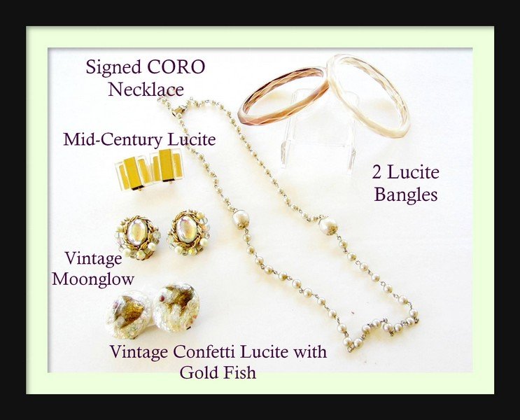 CORO Necklace MID CENTURY LUCITE Earrings 6pc LOT: CORO Necklace MID CENTURY LUCITE Earrings 6pc LOT