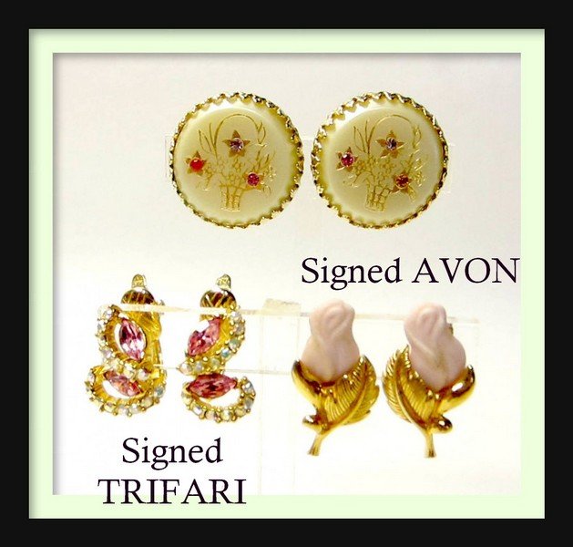 Signed TRIFARI Rhinestone Earrings Vintage Signed AVON: Signed TRIFARI Rhinestone Earrings Vintage Signed AVON LOT