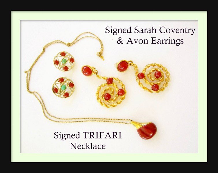 Signed TRIFARI Necklace S COVENTRY & AVON Earring LOT: Signed TRIFARI Necklace S COVENTRY & AVON Earring LOT