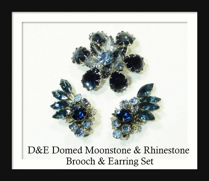 D&E Juliana Domed Rhinestone & Moonstone Brooch &: D&E Juliana Domed Rhinestone & Moonstone Brooch & Earrings