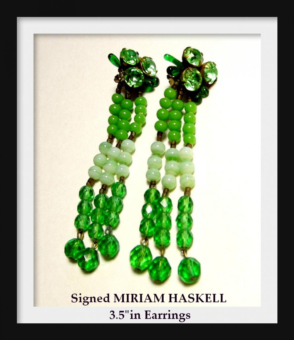 Signed MIRIAM HASKELL Rhinestone 4" Dangle Earrings: Signed MIRIAM HASKELL Rhinestone 4"inch Earrings. Designer High End Vintage Costume Jewelry LOT.