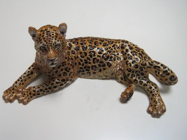 Jay Strongwater Resting Jaguar w/ Swarovski: Jay Strongwater Resting Jaguar with Swarovski crystal embellishments. 9 1/2" long x 3 3/4" high x 5" deep. Retail - $1,750.