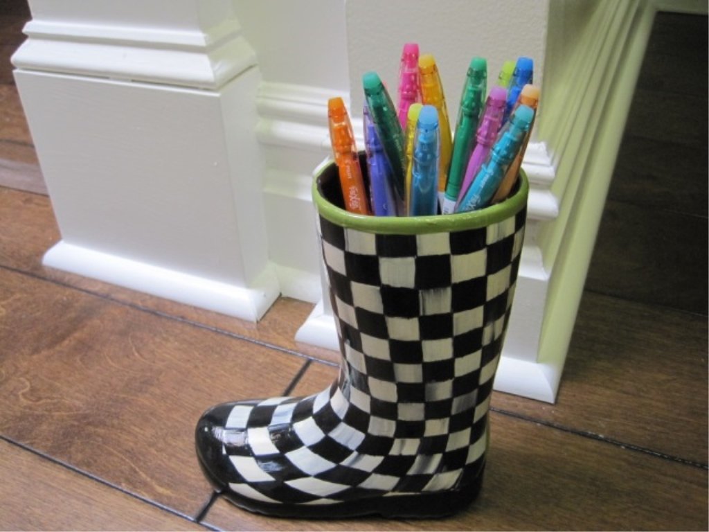 Ceramic Black & White Checked Boot: Ceramic black & white checked boot painted by Color Me wHiMSicAL. $50.