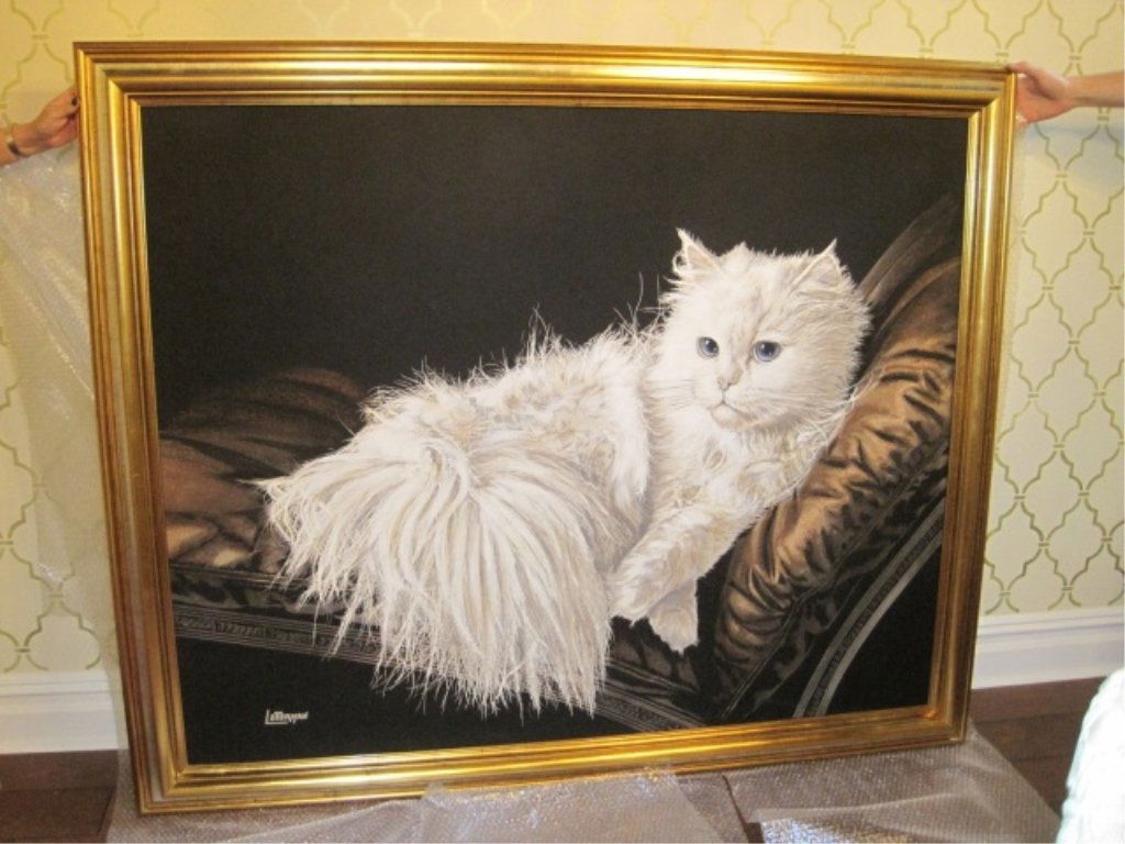 Purrfect Vintage Cat Painting Signed Letterman