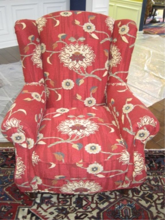 Harden Red Floral Tapestry Wingback Chair: Red Floral Tapestry Chair. Retail: $4,500.