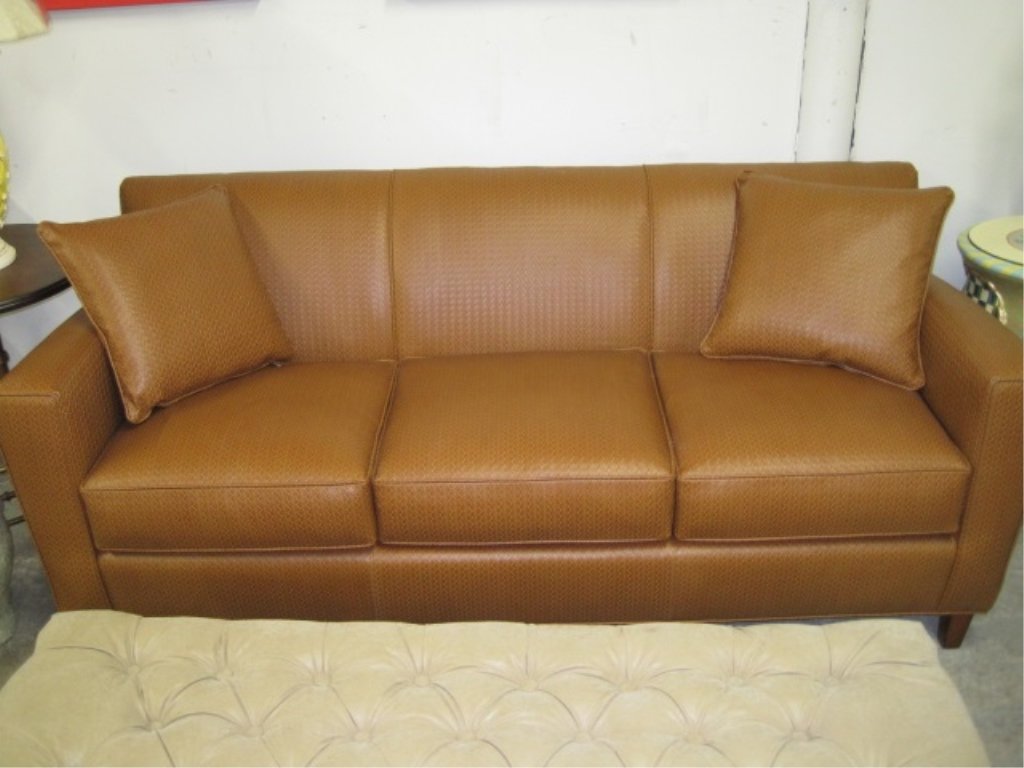 Harden Faux Leather Sofa: Nutmeg Brown Woven Faux Leather. 79" long x 31 1/2" deep.
