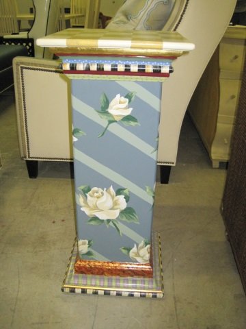 MacKenzie-Childs Pedestal: One-of-a-Kind. Painted with Goreous Flowers. 14" squared x 31 1/2" tall.