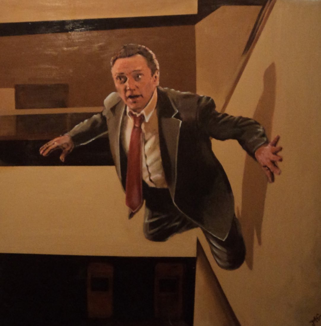 Christopher Walken: Original oil on canvas portrait of Christopher Walken by Julie Anne Gilburt (JAG) from the music video by Fatboy Slim \'Weapon of Choice\'. Accompanying signed letter from Fatboy Slim to Christopher W