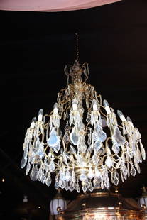 Crystal & Bronze Chandelier: Crystal & Bronze Chandelier 65" H x 30" W