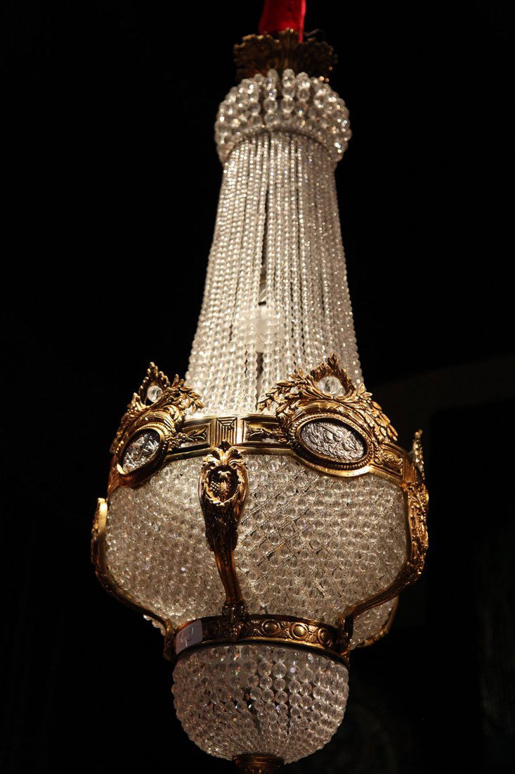 20th Century French Empire Bronze & Crystal Chandelier