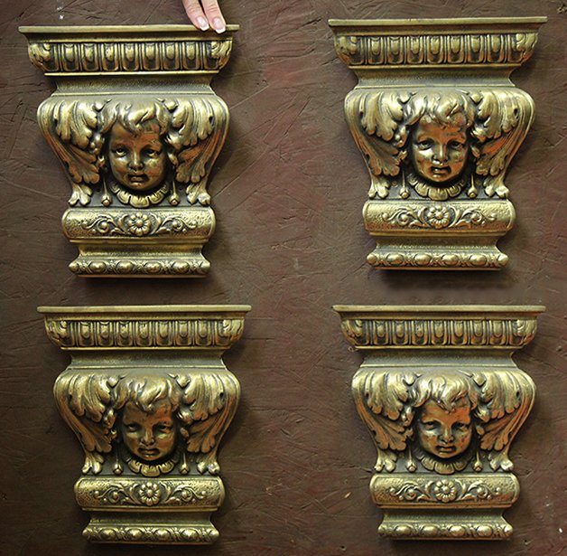Four Antique Decorative Gilt Bronze Molding Fixtures: Four Antique Decorative Bronze Molding Fixtures