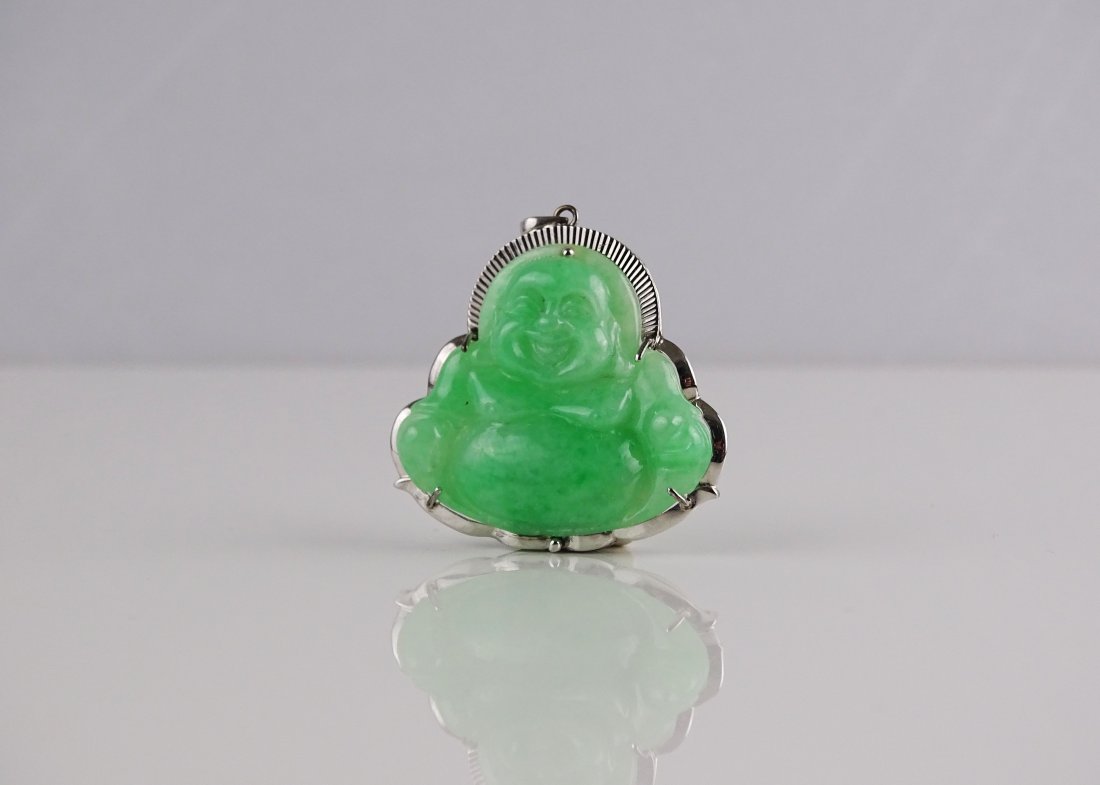 Green Jadeite Smiling Buddha Pendant (with certificate) (1 of 2)