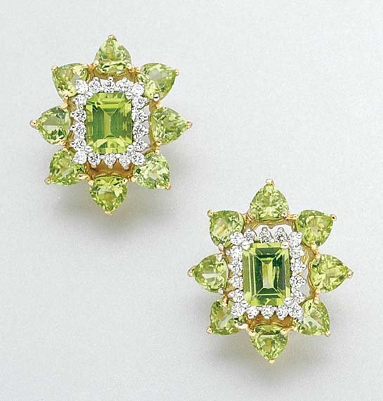 Pair of Peridot and Diamond Earclips