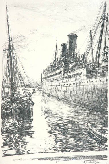 Muirhead Bone Three lithographs, Together with Jo: Muirhead Bone THE TUSCANIA AT GLASGOW; [SHIPYARD SCENES] (2) Three lithographs, circa 1918, signed in pencil; Together with Joseph Pennell THE GUN FORGE (WUERTH 442), lithograph, 1916, signed and num