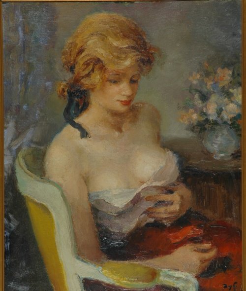 Marcel Dyf French, 1899-1985 Portrait of a Woman,: Marcel Dyf French, 1899-1985 Portrait of a Woman, circa 1950 Signed Dyf (lr) Oil on canvas 21 5/8 x 18 1/8 inches (55 x 46 cm)