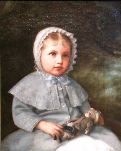 Attributed to James Reeve Stuart Young Girl with: Attributed to James Reeve Stuart Young Girl with Doll in a Landscape Signed J.R. Stuart and dated 1881 (ur) Oil on canvas 20 1/8 x 16 inches