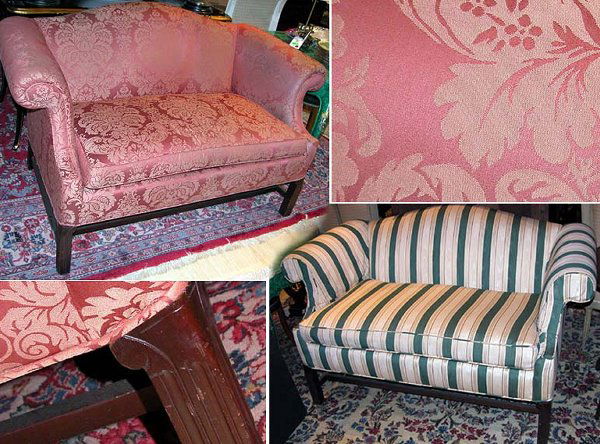 Pair of Georgian Style Mahogany Upholstered Sette: Pair of Georgian Style Mahogany Upholstered Settees