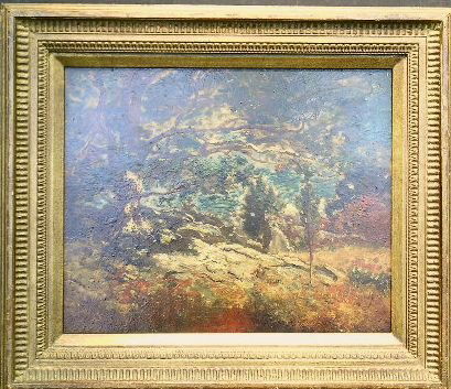 Jules Dupre French, 1811-1889 TREES - NOCTOURNE: Jules Dupre French, 1811-1889 TREES - NOCTOURNE Bears signature Jules Dupre on the reverse Oil on panel 13 7/8 x 17 1/16 inches Exhibited: The Seibu Museum, Tokyo, Japan, Millet, Corot & the Scho