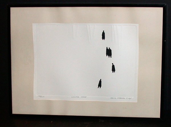 David Shapiro WINTER SCENE Woodcut and embossing: David Shapiro WINTER SCENE Woodcut and embossing, signed, titled and numbered 196/250 in pencil. 9 x 11 3/4 inches
