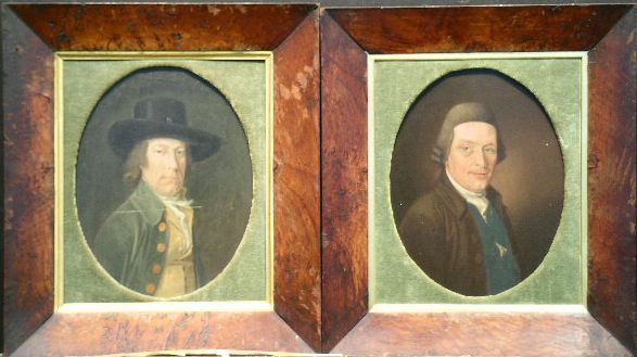 Circle of John Downman PORTRAITS OF GENTLEMEN: TWO: Circle of John Downman PORTRAITS OF GENTLEMEN: TWO Oils on panel 11 3/4 x 9 inches (29.8 x 22.9 cm.) and 11 1/2 x 8 3/4 inches (29.2 x 22.2 cm.)