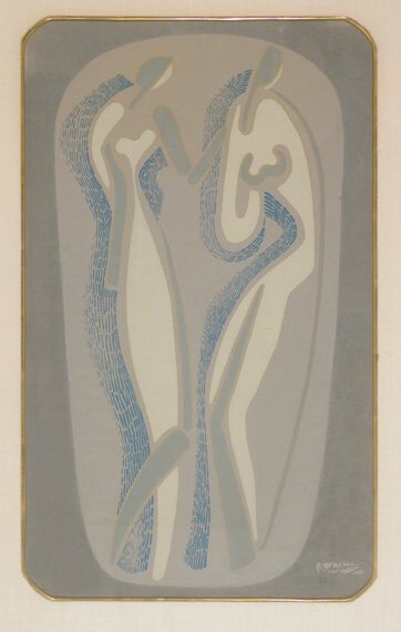 Alexander Archipenko TWO FIGURES Color screenprin: Alexander Archipenko TWO FIGURES (K. 35) Color screenprint printed on grey paper, 1952, signed and numbered 5/24 in pencil, second state of two, printed and published by the artist, laid on card and f