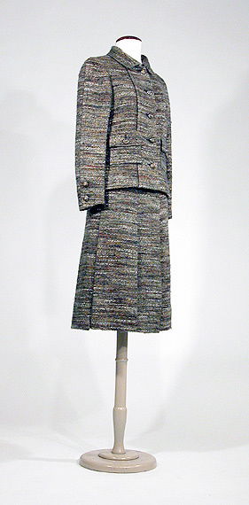 Chanel Couture Brown Ochre Tweed Suit: Chanel Couture Brown Ochre Tweed Suit French, 1970s Boxy jacket with central panel front and back with flat felled seam either side, long set in sleeves, flap patch pockets at midriff, shirt collar,