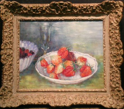 Andre Vignoles French, b.1920 L'ASSIETTE DE FRAISES: Andre Vignoles French, b.1920 L'ASSIETTE DE FRAISES Signed A. Vignoles (ll) Oil on canvas 15 x 18 inches Provenance: David B. Findlay Galleries, New York
