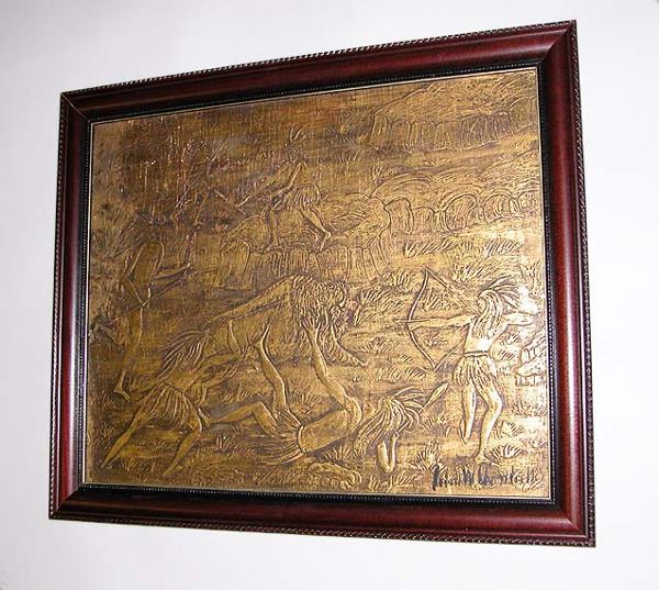 Art Deco Framed Relief Plaque: Art Deco Framed Relief Plaque Robert W. Chanler Of rectangular form, depicting Indians hunting a buffalo, signed. Height 19 1/2 inches, width 24 inches.