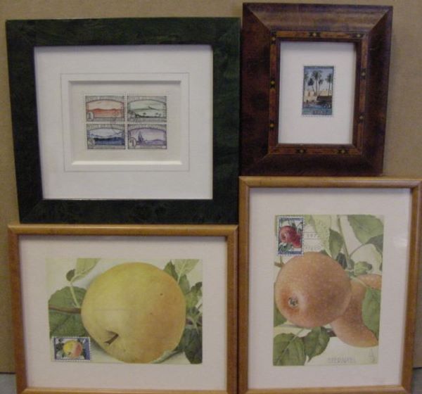 Donald Evans American, 1945-1977 POSTAGE STAMPS OF: Donald EvansAmerican, 1945-1977POSTAGE STAMPS OF IMAGINARY COUNTRIES: FOUR (i) Amis et Amants (with four stamps in one frame(ii) Achterdijk (with one stamp on postcard of apple)(iii) Achterdijk (with