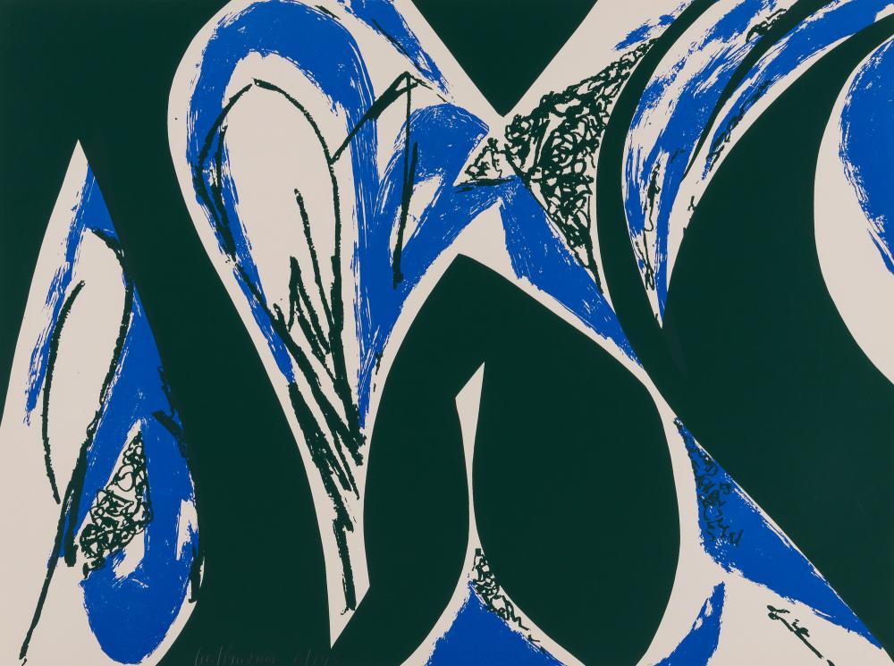 Lee Krasner FREE SPACE Color screenprint, 1975, signed: Lee Krasner FREE SPACE Color screenprint, 1975, signed and numbered 6/175 in pencil, published by Transworld Art, New York and with their red ink stamp verso, the full sheet, in original paper folder,