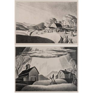 Dale Nichols (1904-1995) THE GOLDEN HARVEST; MIDWEST: Dale Nichols (1904-1995) THE GOLDEN HARVEST; MIDWEST MORNING Two lithographs, circa 1940, signed in pencil, from the editions of 250, published by Associated American Artists, New York, with full marg