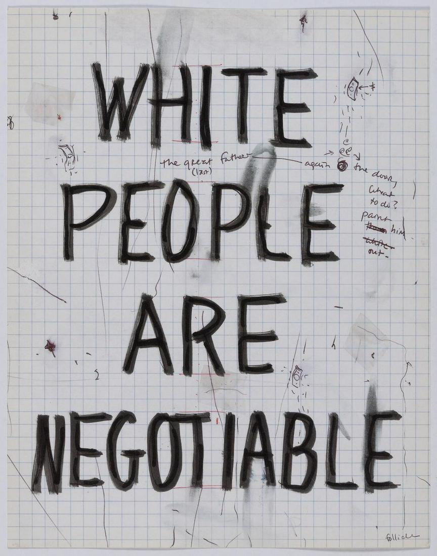 William Pope.L. (b. 1955) WHITE PEOPLE ARE NEGOTIABLE: William Pope.L. (b. 1955) WHITE PEOPLE ARE NEGOTIABLE Color offset print, with stamped signature, numbered 4470/4500 in pencil, on the reverse, unframed. Sheet 10 5/8 x 8 3/8 inches; 270 x 213 mm. C