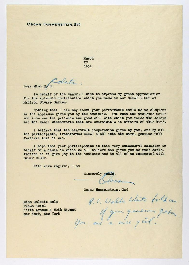 HAMMERSTEIN, OSCAR II Four typed letters signed to (1 of 6)