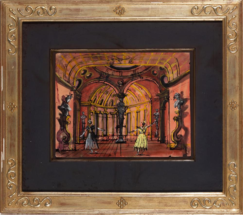 Eugene Berman Russian/American, 1899-1972 (i) Set: Eugene Berman Russian/American, 1899-1972 (i) Set Design for La Taverna in Devil's Holiday, 1939 Signed and dated E.B. 1939 (lr); inscribed Le Diable s'amuse (ll) and Taverna (lr) Watercolor and ink o