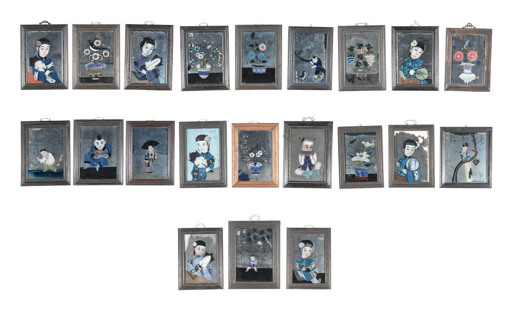 Twenty One Chinese Reverse-Painted Glass Panels Late (1 of 8)