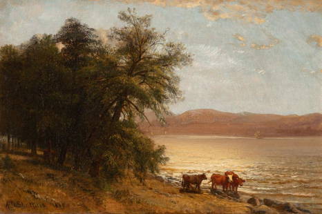 Aaron Draper Shattuck American, 1832-1928 Cows by a: Aaron Draper Shattuck American, 1832-1928 Cows by a River, 1880 Signed A D Shattuck and dated 1880 (ll) Oil on canvas 12 1/4 x 18 1/4 inches Provenance: Sotheby's, New York, Dec. 17, 1990, lot 63 C Th