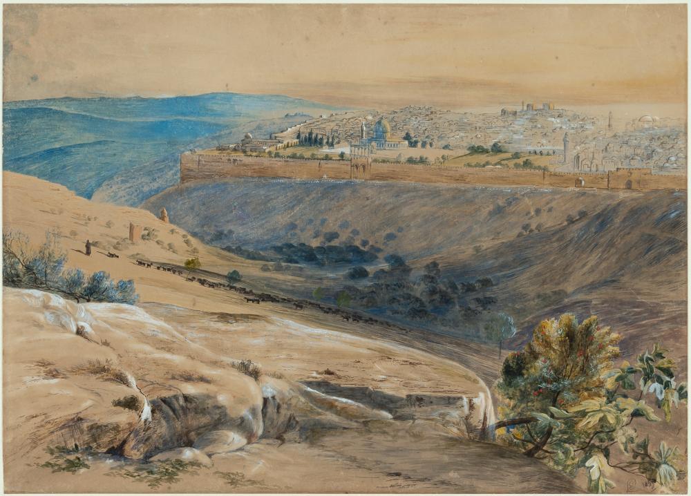 Edward Lear English, 1812-1888 View of Jerusalem from: Edward Lear English, 1812-1888 View of Jerusalem from the Mount of Olives Signed with monogram EL and dated 1859 (lr) Ink and watercolor on paper 8 1/2 x 13 1/4 inches (21.6 x 33.7 cm) Unframed C