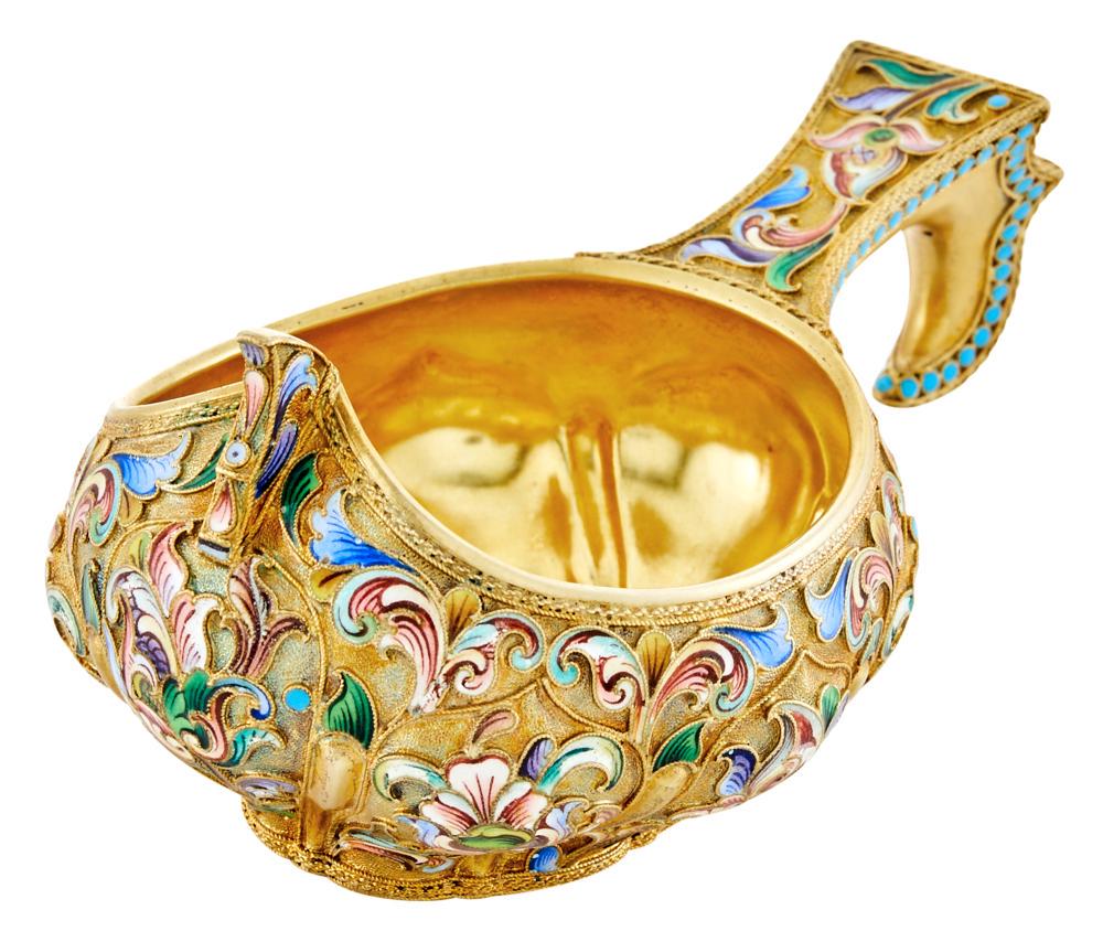 Russian Silver-Gilt and Cloisonné Enamel Kovsh, (1 of 5)
