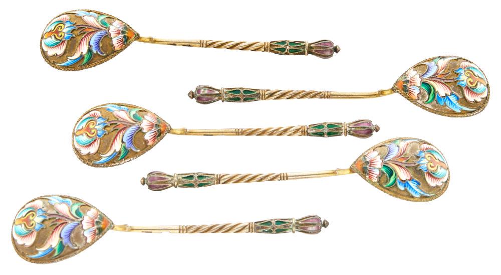 Set of Five Russian Silver and Cloisonné Enamel (1 of 5)